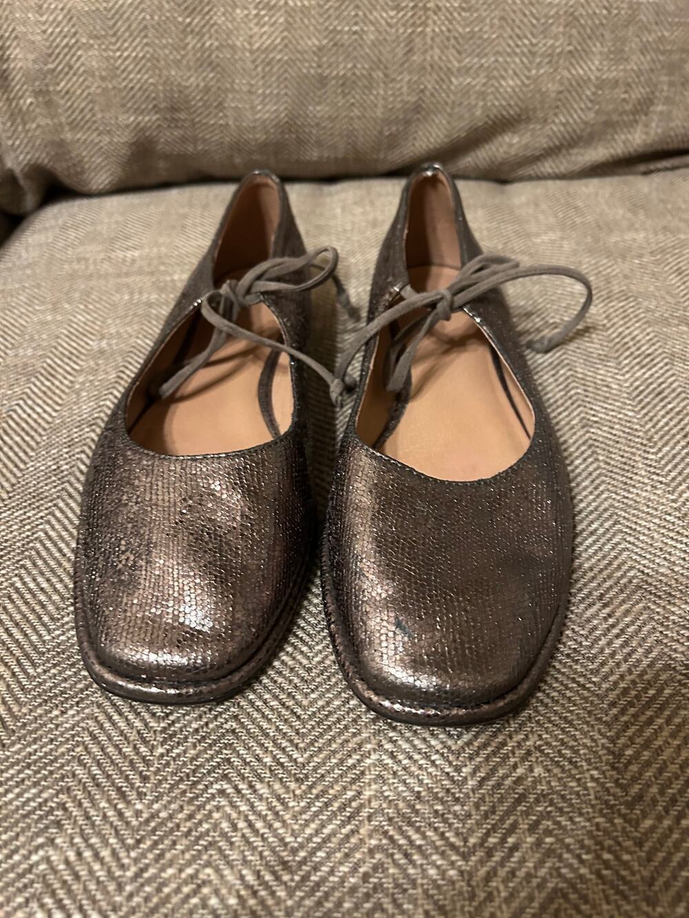 Madewell Nomani Lace Up Mary Jane Flats Metallic Leather 10